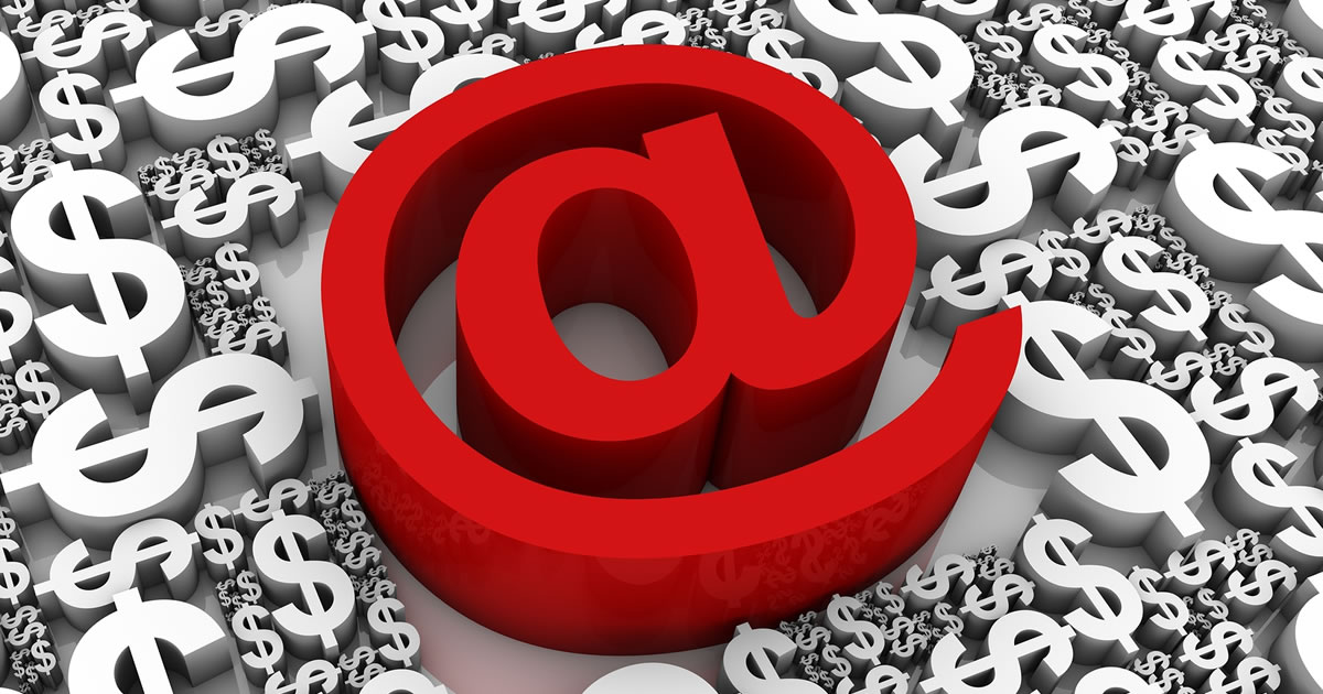 Email &ldquo;At&rdquo; symbol surrounded by dollar currency signs
