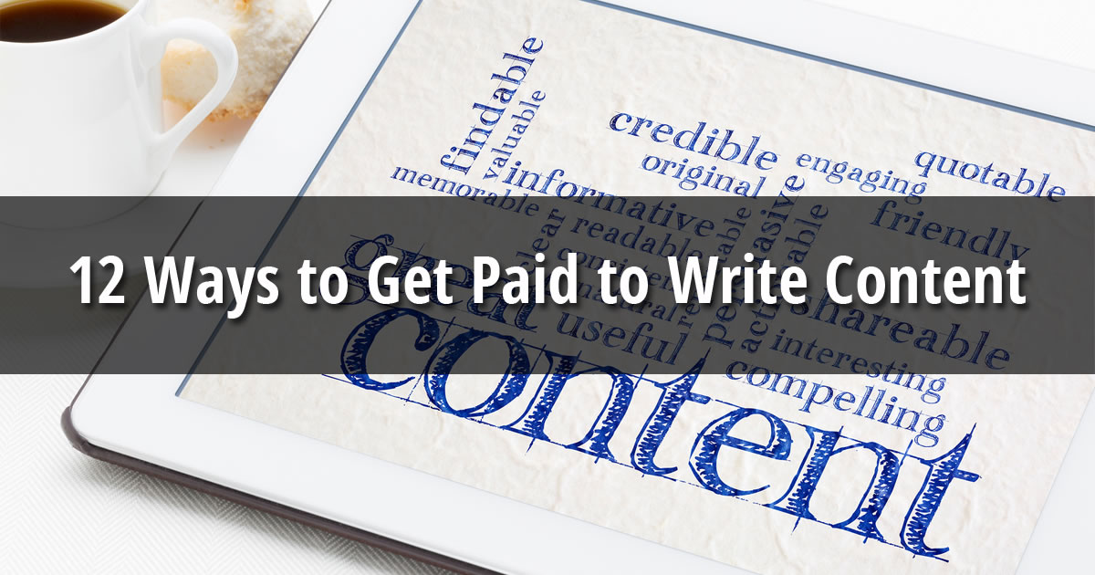 Tablet with the word content surrounded by words such as compelling and engaging