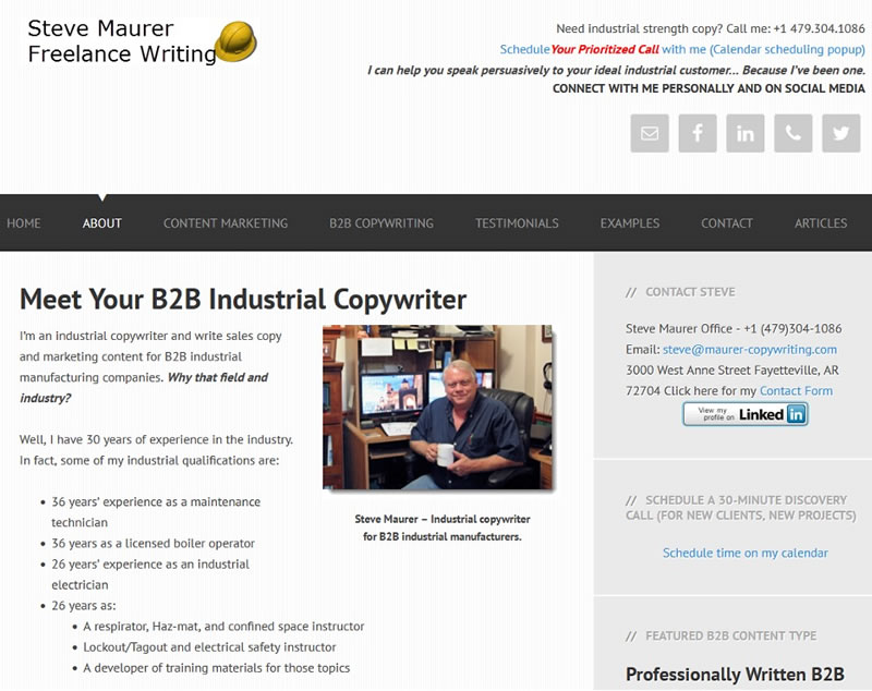 Screen shot of Steve Maurer&rsquo;s copywriting website