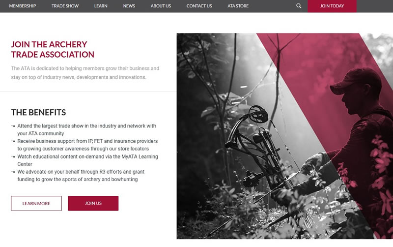 Screen shot of the Archery Trade Association&rsquo;s website