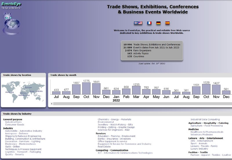 Screen shot of EventsEye&rsquo;s website