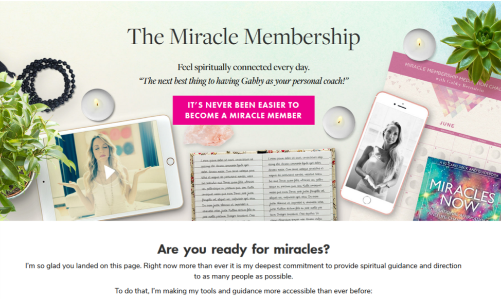 Screenshot from Gabby Bernstein&rsquo;s website advertising their membership program