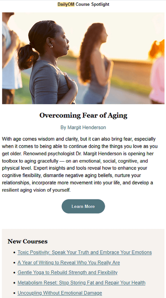 Third section of DailyOM e-newsletter