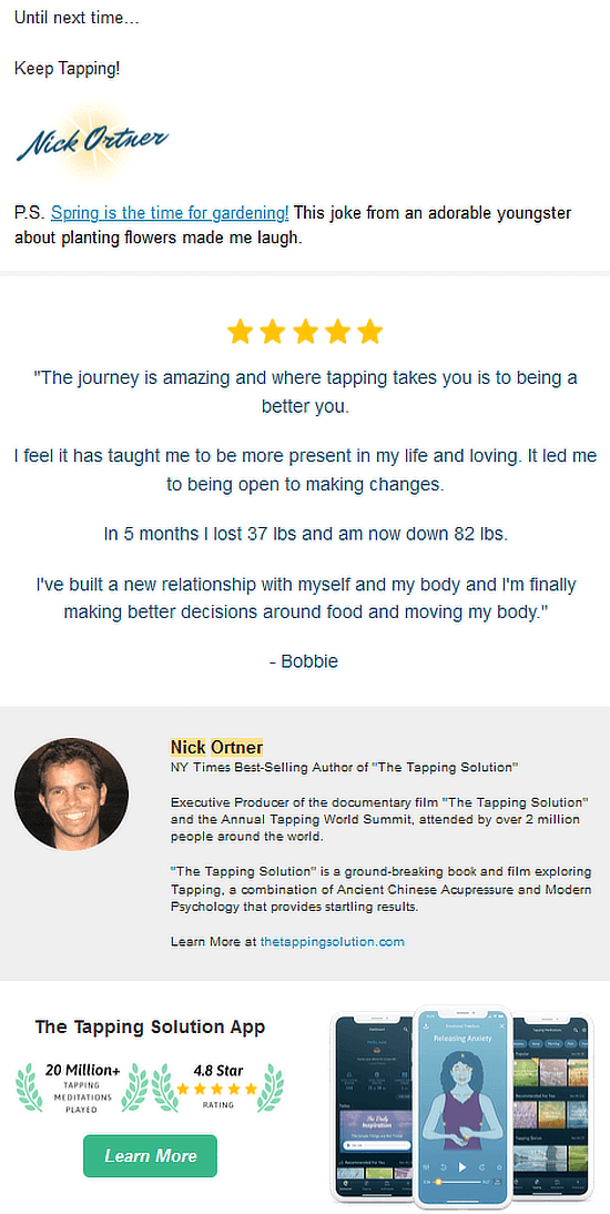 Fourth section of The Tapping Solution&rsquo;s e-newsletter